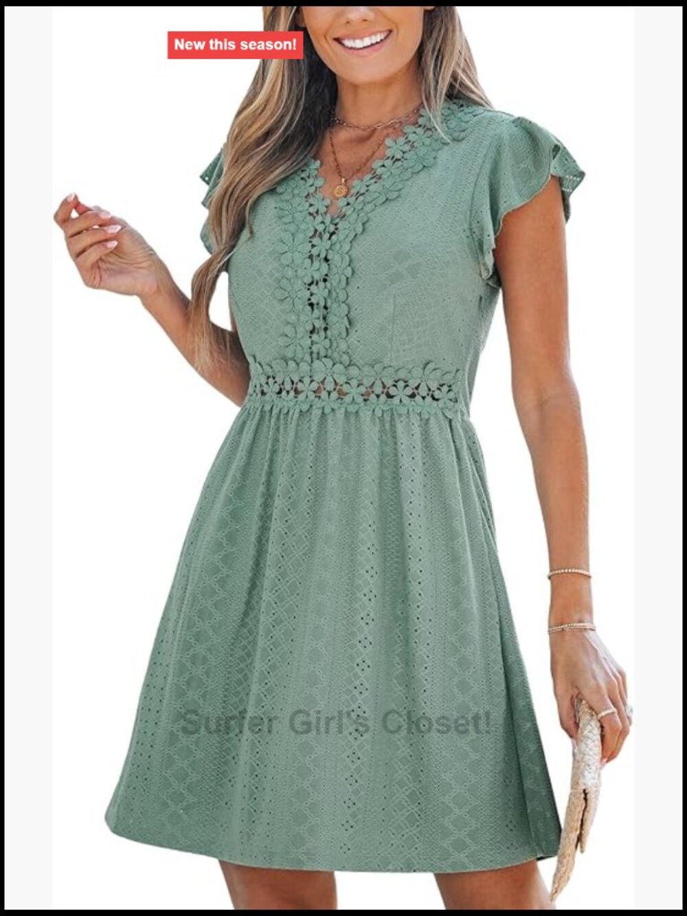Lace Applique A-Line Mini Summer Dress V-Neck Cap Sleeve
